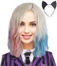 Peruca AKZKQKER Enid Curly Blonde rosa azul com faixa de cabeça Peruca AKZKQKER Enid Curly Blonde rosa azul com faixa de cabeça