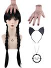 Peruca AKZKQKER Wednesday Addams Braided Black Halloween