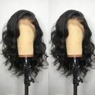 Peruca ANDRIA Short Bob Lace Front Sintética 40 cm Preta Ondulada
