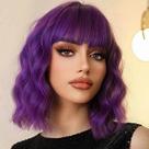 Peruca Andromeda Purple Wavy Bob com franja de 14" para mulheres Peruca Andromeda Purple Wavy Bob com franja de 14" para mulheres