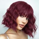 Peruca Andromeda Wine Red Wavy with Bangs Short Bob 14"