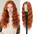 Peruca Angzon Copper Red Sintética com 66 cm de comprimento e ondulada para mulheres