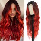 Peruca Angzon, longa, vermelha, ondulada, 66 cm, ombre, cabelo sintético feminino