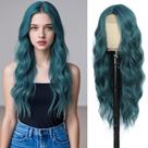 Peruca Angzon verde escuro com 66 cm de comprimento e cabelo sintético ondulado para mulher