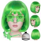 Peruca ANOGOL Green Bob com franja e óculos de sol para mulheres