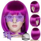 Peruca ANOGOL Purple Bob com franja e óculos de sol em forma de estrela