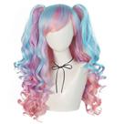 Peruca azul pastel rosa roxa encaracolada 65 cm com caudas gêmeas 26 polegadas Peruca azul pastel rosa roxa encaracolada 65 cm com caudas gêmeas 26 polegadas