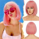 Peruca BARSDAR Pink Bob 30cm com franja, cabelo sintético feminino