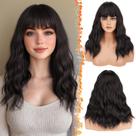 Peruca BARSDAR Wavy Dark Brown 45cm com franja de fibra sintética