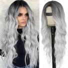 Peruca BEAUTIFA Silver Grey Wavy 66cm Parte Central Sintética
