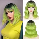 Peruca Beelu Ombre Green Short Bob Wavy com franja sintética