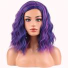 Peruca BERON Blue Pink Mix Short Curly Resistente ao Calor 35 cm
