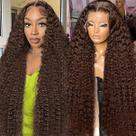 Peruca BIANFA Chocolate Brown Deep Wave 30" Cabelo humano com 220% de densidade