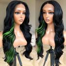 Peruca BlackSwern Skunk Strip Body Wave Lace Front 60 cm preta