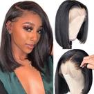 Peruca Bob de Renda Frontal Qangelabeauty - 180% de Densidade, Preta Natural