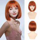 Peruca, cabelo refinado, Ginger Bob, com franja, 30 cm, laranja, ruiva
