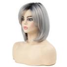 Peruca cinza Ombre Bob com franja lateral, cabelo sintético de 30 cm