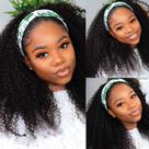 Peruca com bandana Coshgirl Kinky Curly Human Hair 150% de densidade Peruca com bandana Coshgirl Kinky Curly Human Hair 150% de densidade