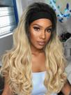 Peruca com bandana FANCEE Yaki Wavy Blonde Kinky Straight 14"