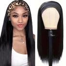 Peruca com bandana olimaruly, cabelo humano, 50 cm, curto e reto