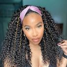 Peruca com bandana Punmasa Curly 1B/27 Deep Wave 40cm de cabelo humano
