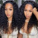 Peruca com faixa de cabeça ISEE Hair Water Wave Human Hair 180% de densidade