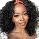 Peruca com faixa de cabeça ISEE Kinky Curly Human Hair 180% de densidade 18 polegadas