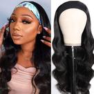 Peruca com faixa de cabeça, maior onda corporal, 40 cm, 150% de densidade, preto natural Peruca com faixa de cabeça, maior onda corporal, 40 cm, 150% de densidade, preto natural
