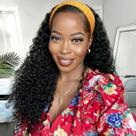 Peruca com faixa de cabeça Maytune Curly 100% cabelo humano 45 cm, cor natural