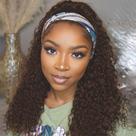 Peruca com faixa de cabeça Punmasa Deep Wave Chocolate Brown 20" 150% de densidade