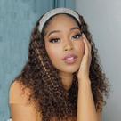 Peruca com faixa de cabeça XSY Highlight Curly Human Hair 150% de densidade