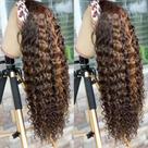 Peruca com faixa de cabeça XSY Human Hair Highlight Ombre Deep Wave 70cm