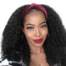Peruca com faixa de cabeça XSY Kinky Curly Human Hair 45 cm 150% de densidade