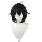 Peruca Cosplay curta preta e branca sintética resistente ao calor