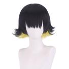 Peruca Cosplay preta e amarela 35 cm sintética resistente ao calor