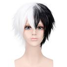 Peruca Cosplay preta e branca sintética resistente ao calor 35cm