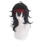 Peruca Cosplay preta e vermelha bicolor 55cm sintética
