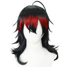 Peruca Cosplay preta e vermelha sintética resistente ao calor 48cm