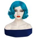 Peruca curta azul encaracolada de 31 cm para mulheres retrô fofa ondulada B