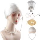 Peruca curta, coque branco, cabelo sintético com acessórios 200g