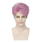 Peruca curta de cabelo sintético rosa encaracolado de 25 cm para homens Peruca curta de cabelo sintético rosa encaracolado de 25 cm para homens