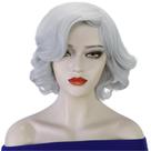Peruca curta, encaracolada, 30 cm, cinza, cabelo sintético, estilo retrô