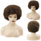 Peruca curta, encaracolada, afro, 15 cm, castanho natural, sintético