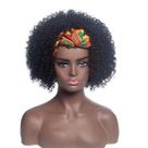 Peruca curta encaracolada de inspiração africana elegante com faixa de cabeça de 35 cm