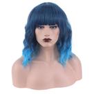 Peruca curta, ondulada, azul, ombre com franja, cabelo sintético de 30 cm Peruca curta, ondulada, azul, ombre com franja, cabelo sintético de 30 cm