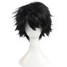 Peruca curta preta em camadas, desgrenhada, 25 cm, fantasia de cosplay e anime