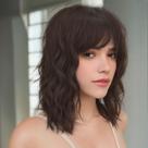 Peruca curta sintética marrom MINLEE 35 cm com franja feminina