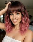 Peruca curta WAVE&BREEZE rosa ombre 35 cm ondulada e encaracolada