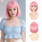 Peruca de cabelo refinado Pink Bob com franja de 30 cm para mulheres e meninas