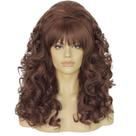 Peruca de cabelo sintético castanho retrô de 60 cm de comprimento encaracolado com franja